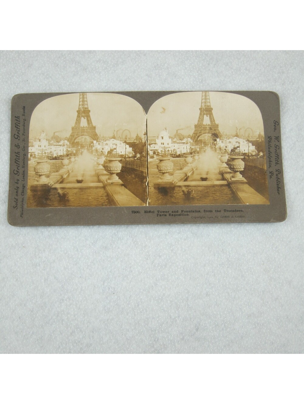 Paris Worlds Fair Exposition Stereoview Eiffel Tower Fountains Antique 1901